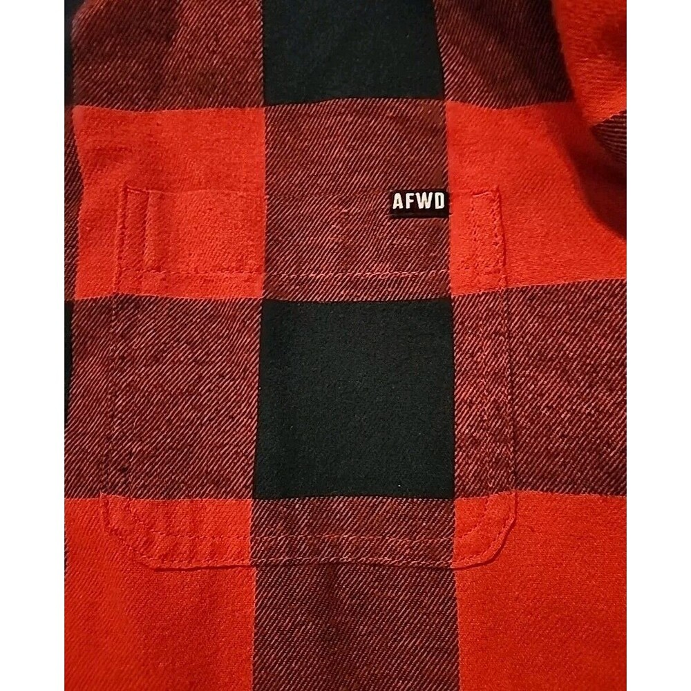 AFWD Mens XL Red Black Plaid Hoodie Button Down Shirt Long Sleeve - Picture 5 of 6